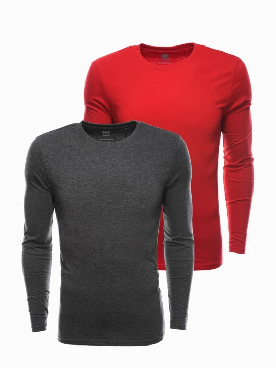 Zdjęcie produktu Zestaw longsleeve męski z długim rękawem 2-pak - mix V4 Ombre Clothing czerwony
