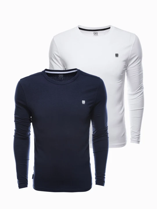 Zdjęcie produktu Zestaw longsleeve męski z elastanem - MIX 2-pak V1 - Rozmiar: XXL Ombre Clothing biały