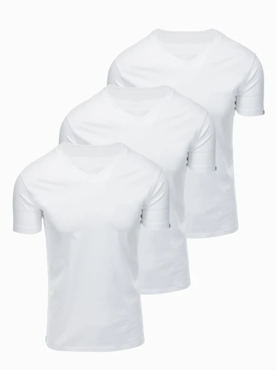 Zdjęcie produktu Zestaw męskich bawełnianych koszulek V-neck BASIC – 3x biały V11 OM-TSBS-0281 (3x - Rozmiar: S Ombre Clothing