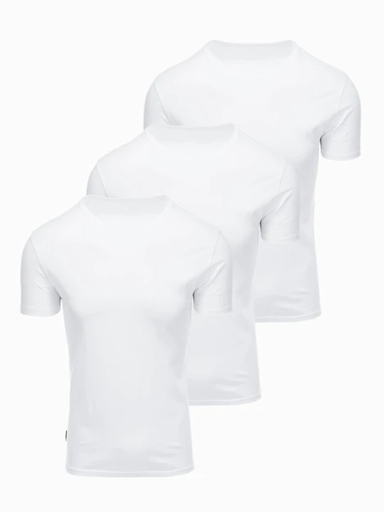 Zdjęcie produktu Zestaw męskich koszulek bawełnianych BASIC z okrągłym dekoltem – 3x biały V11 OM-TSBS-0268 (3x - Rozmiar: XL Ombre Clothing