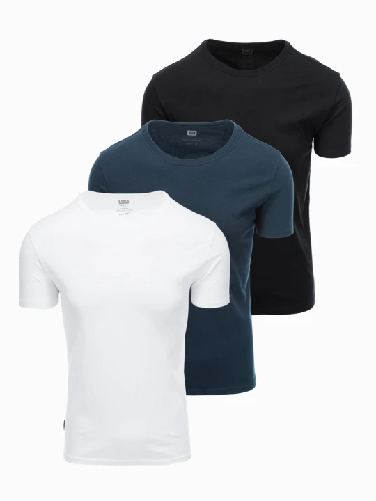 Zdjęcie produktu Zestaw męskich t-shirtów bawełnianych BASIC z okrągłym dekoltem – czarny / biały / granatowy V1 Ombre Clothing