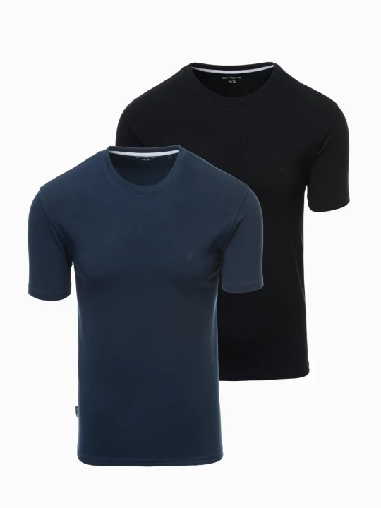 Zdjęcie produktu Zestaw męskich t-shirtów z okrągłym dekoltem – granatowy / czarny V3 - Rozmiar: S Ombre Clothing