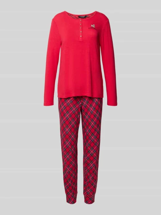 Zdjęcie produktu Zestaw piżamowy o kroju relaxed fit z dodatkiem wiskozy Lauren Ralph Lauren Czerwony