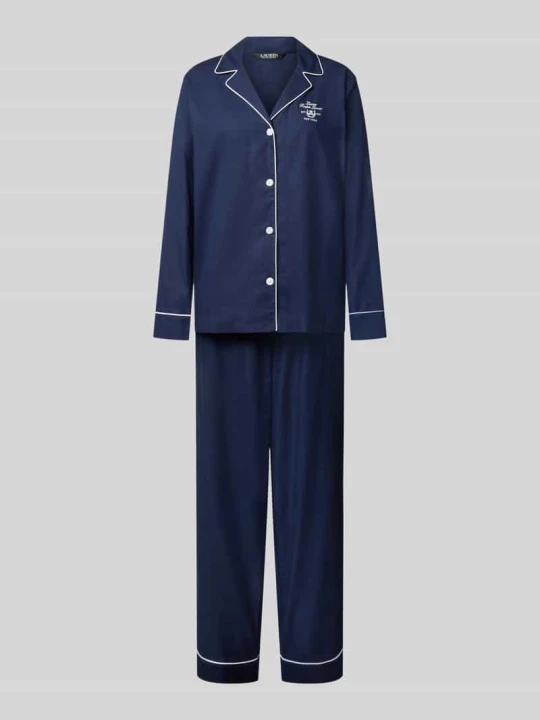 Zdjęcie produktu zestaw piżamy w kroju slim fit z czystej bawełny Lauren Ralph Lauren Ciemnoniebieski
