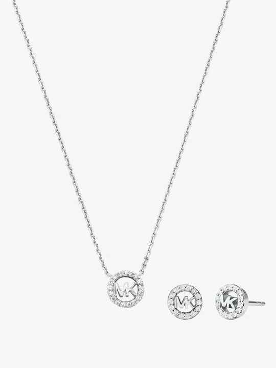 Zdjęcie produktu Zestaw prezentowy Fulton z kolczykami i naszyjnikiem ze srebra próby 925 pokrytym metalem szlachetnym w stylu pavé z zawieszką z logo Michael Kors SREBRNY (Srebrny)