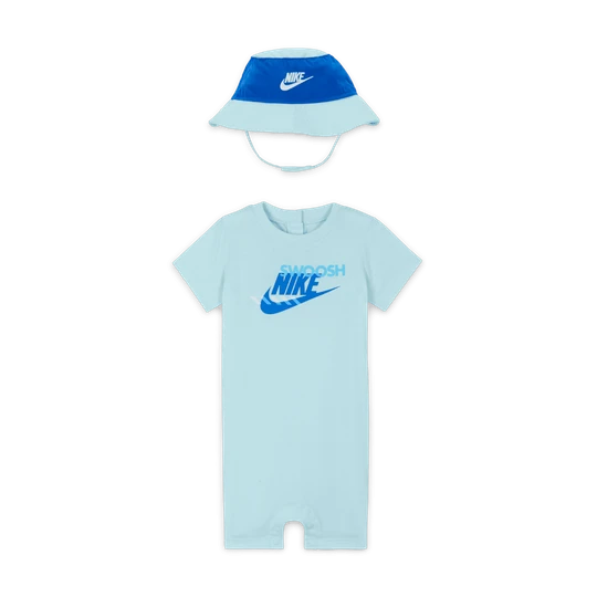 Zdjęcie produktu Zestaw rampers i kapelusz dla niemowląt Nike PE (12–24 M) - Niebieski