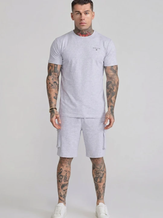 Zdjęcie produktu Zestaw SikSilk Męski Szary Marmurkowy T-Shirt i Spodenki