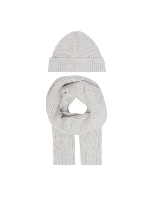 Zdjęcie produktu Zestaw szalik i czapka Calvin Klein Jeans Knitted Scarf Beanie Giftbox LVCKFJP00N Szary jasny