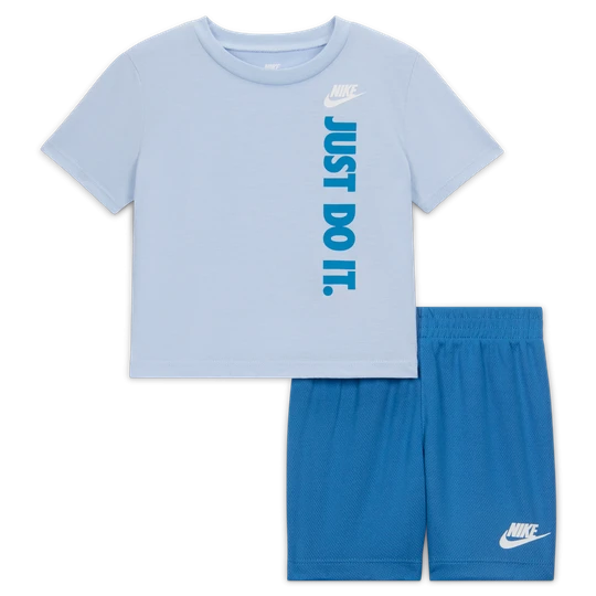 Zdjęcie produktu Zestaw T-shirt z nadrukiem „Just Do It” i spodenki z siateczki dla niemowląt Nike - Niebieski