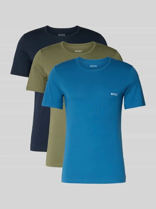 Zdjęcie produktu zestaw t-shirtów o kroju regular fit z czystej bawełny w zestawie 3 szt. Boss Oliwkowy