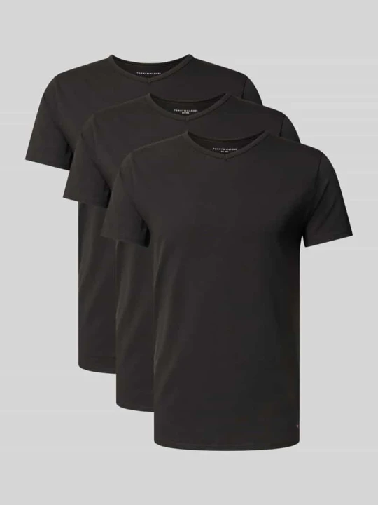 Zdjęcie produktu zestaw t-shirtów o kroju slim fit z mieszanka bawełny w wielopak: 3 szt. Tommy Hilfiger Czarny