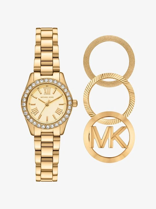 Zdjęcie produktu Zestaw upominkowy z zegarkiem Lexington w kolorze szczotkowanego złota z kryształkami pavé Michael Kors