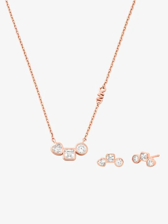 Zdjęcie produktu Zestaw z kolczykami sztyftami i naszyjnikiem pokrytym metalem szlachetnym z cyrkoniami Michael Kors ROSE GOLD (Różowozłoty)