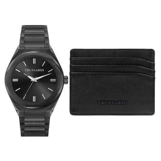 Zdjęcie produktu Zestaw zegarek i etui na karty Trussardi R2453156007 Czarny