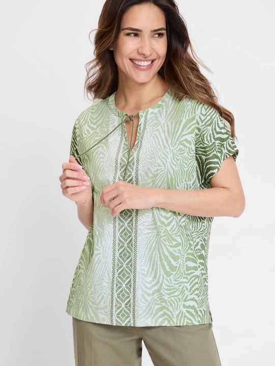 Zdjęcie produktu Zielona bawełniana bluzka damska Cosima z troczkami – Voyage Tropical Olsen