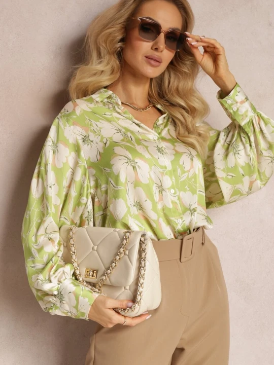 Zdjęcie produktu Zielona Koszula w Kwiaty z Szerokimi Mankietami Dadred Retro & Icone