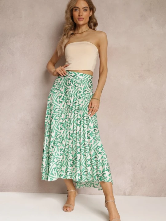 Zdjęcie produktu Zielona Plisowana Spódnica Maxi w Fantazyjny Print Maritha