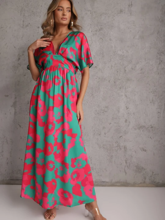 Zdjęcie produktu Zielona Rozkloszowana Sukienka Maxi z Wycięciami Aleri Retro & Icone