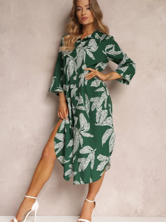 Zdjęcie produktu Zielona Sukienka Koszulowa w Kwiaty Siois Lily Rose