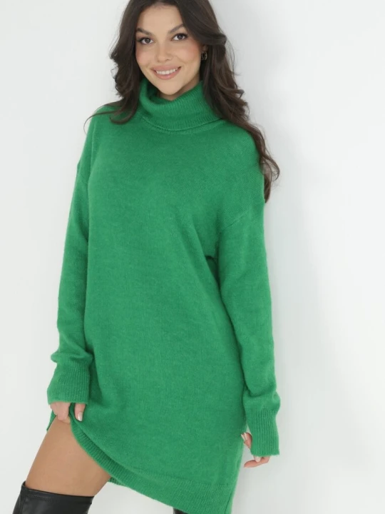 Zdjęcie produktu Zielona Sukienka Wełniana Oversize z Golfem Heire By Swan