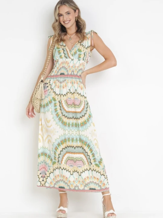 Zdjęcie produktu Zielona Wiskozowa Sukienka Tie Dye Maxi z Marszczoną Gumką w Pasie Lucira Sweet&girl