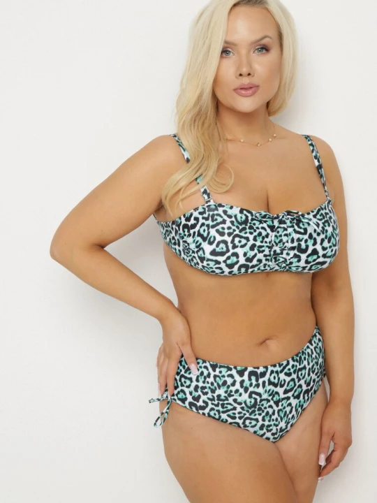 Zdjęcie produktu Zielone Bikini Biustonosz z Wiązaniem i Majtki Figi ze Ściągaczami Uloselia Rosse Line