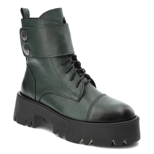 Zdjęcie produktu Zielone Botki Lemar Skórzane Ocieplane Buty Damskie