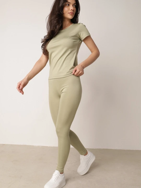 Zdjęcie produktu Zielone Legginsy w Stylu Basic z Wyszczuplającym Pasem Samertes Glo-story