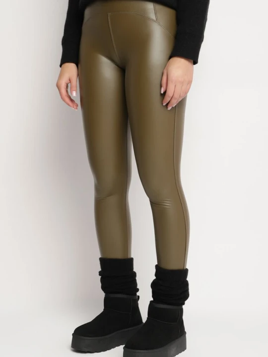 Zdjęcie produktu Zielone Ocieplane Legginsy z Wysokim Stanem Koradi Defox