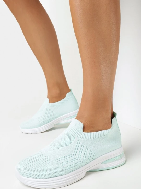 Zdjęcie produktu Zielone Płaskie Buty Sportowe z Elastyczną Cholewką przed Kostkę Atale