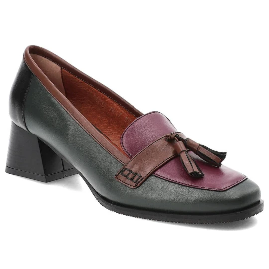 Zdjęcie produktu Zielone Półbuty Armodo Eleganckie Skórzane Buty Na Obcasie