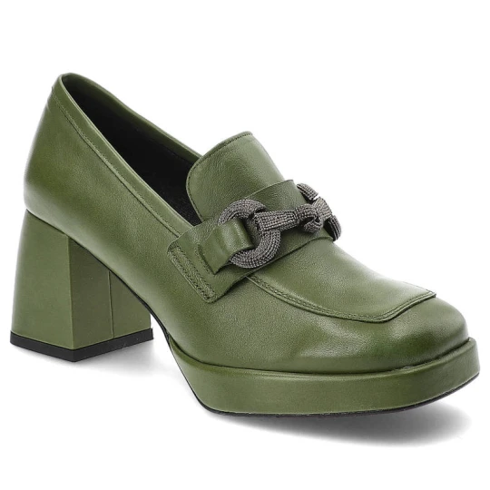 Zdjęcie produktu Zielone Półbuty Karino Eleganckie Skórzane Buty Na Obcasie