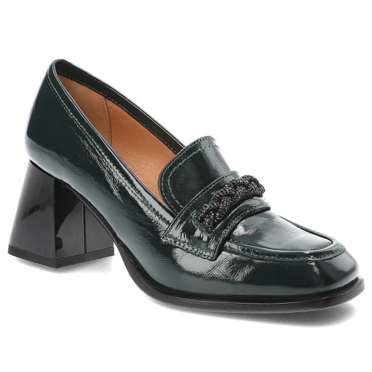 Zdjęcie produktu Zielone Półbuty Simen Eleganckie Skórzane Buty Na Obcasie