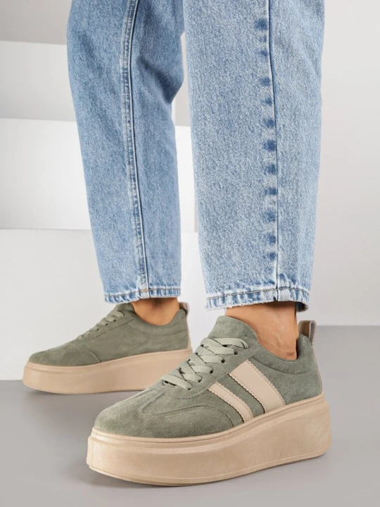 Zdjęcie produktu Zielone Sneakersy Kultowe Tenisówki na Platformie z Koturnem Elisara Ideal