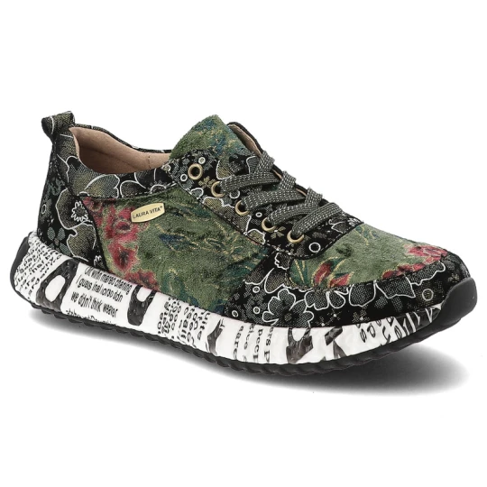 Zdjęcie produktu Sneakersy damskie Laura Vita, na płaskiej podeszwie z okrągłym noskiem skórzane i sznurowane, zielone, Burton-38-SL1826-38