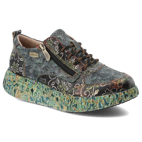 Zdjęcie produktu Sneakersy damskie Laura Vita, na grubej platformie skórzane bogato zdobione i na suwak, indigo, Nikito-62-SL26803-62BS3