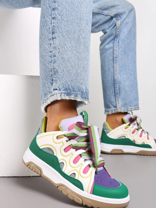 Zdjęcie produktu Zielone Sneakersy Ozdobione Brokatem z Oryginalnym Sznurowaniem Patricie Beżowy