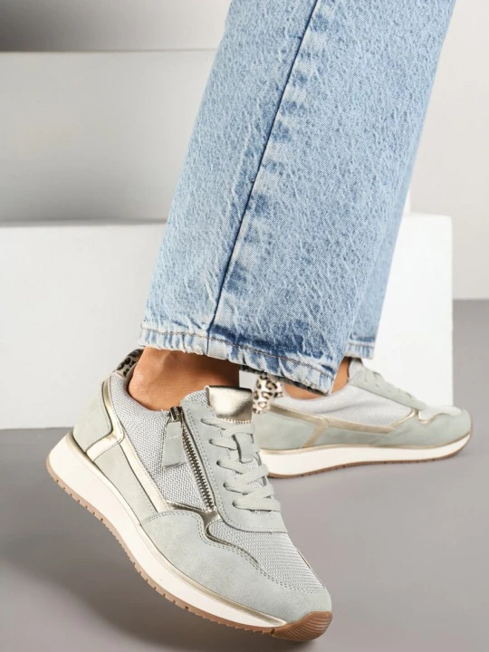 Zdjęcie produktu Jasnozielone Sneakersy Ozdobione Suwakiem i Metalicznymi Wstawkami Alua Super Mode Zielony
