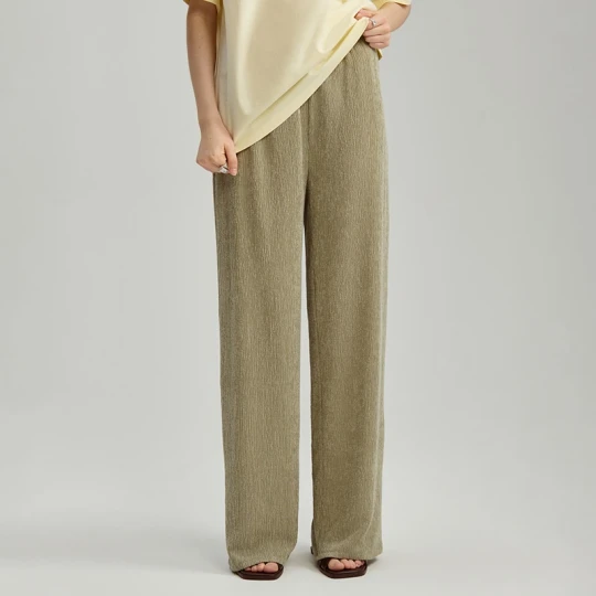 Zdjęcie produktu Zielone spodnie wide leg mid waist ze strukturą House