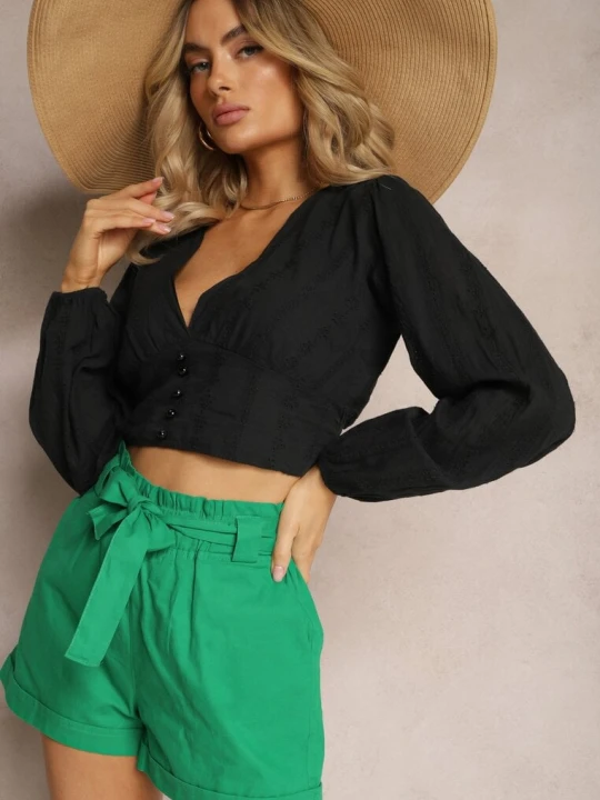 Zdjęcie produktu Zielone Szorty High Waist Wiązane w Pasie Gilalilena