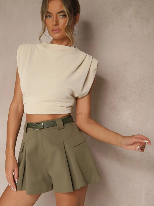 Zdjęcie produktu Zielone Szorty High Waist z Kieszeniami Typu Cargo Aloviane Elsa.m By May