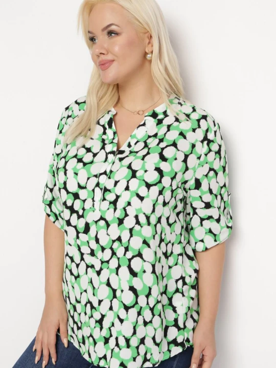 Zdjęcie produktu Zielono-Biała Bluzka z Trójkątnym Dekoltem w Fantazyjny Print Anola Christy