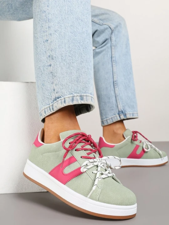 Zdjęcie produktu Zielono-Fuksjowe Sneakersy Ozdobione Geometrycznym Motywem Telindrela Be.Sport