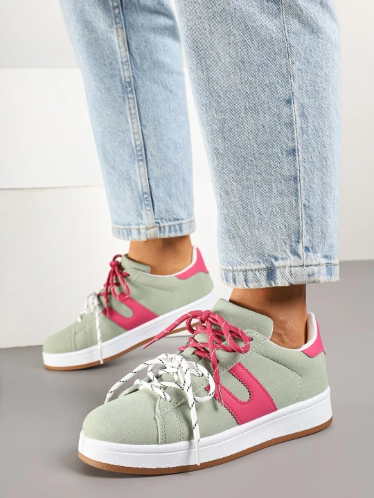 Zdjęcie produktu Zielono-Fuksjowe Sneakersy z Geometrycznym Wzorem Telawiela Be.Sport