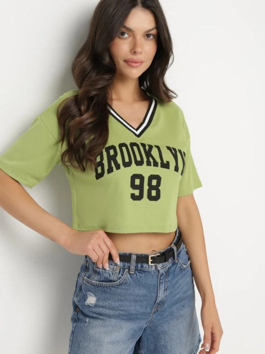 Zdjęcie produktu Zielony Bawełniany T-shirt z Napisem Nitanelia H&s