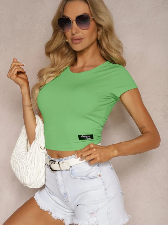 Zdjęcie produktu Zielony Prążkowany T-shirt Koszulka z Krótkim Rękawem Opolia Metro Five