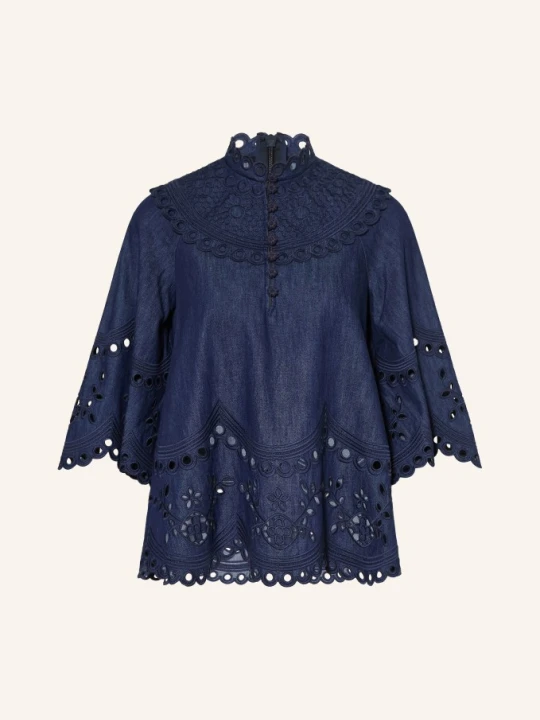 Zdjęcie produktu Zimmermann Bluzka Jeansowa Mahon Z Ażurową Koronką I Rękawami 3 / 4 blau GRANATOWY