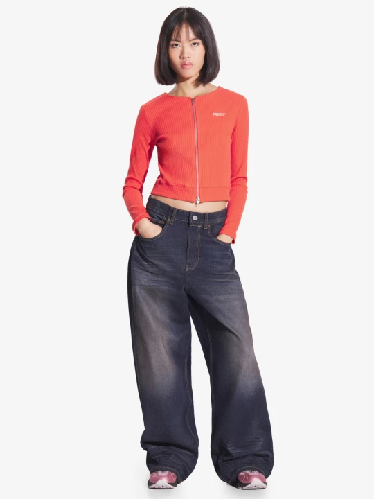 Zdjęcie produktu Zip Ribbed longsleeve rozpinany damski czerwony PROSTO.