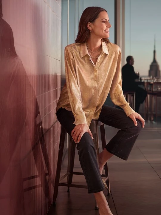 Zdjęcie produktu Złota koszula damska z połyskiem – Designer Choice Olsen