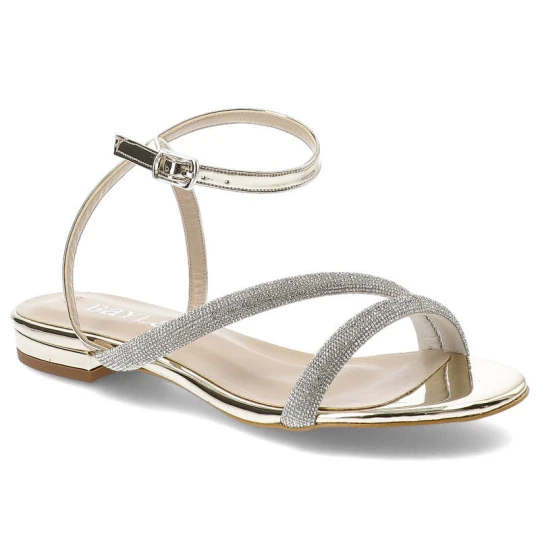 Zdjęcie produktu Złote Sandały Bayla Eleganckie Płaskie Buty